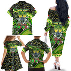 Merry Christmas Raiders Family Matching Off The Shoulder Long Sleeve Dress and Hawaiian Shirt Aboriginal Santa Rugby Mascot - Canberra