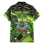 Merry Christmas Raiders Family Matching Off The Shoulder Long Sleeve Dress and Hawaiian Shirt Aboriginal Santa Rugby Mascot - Canberra