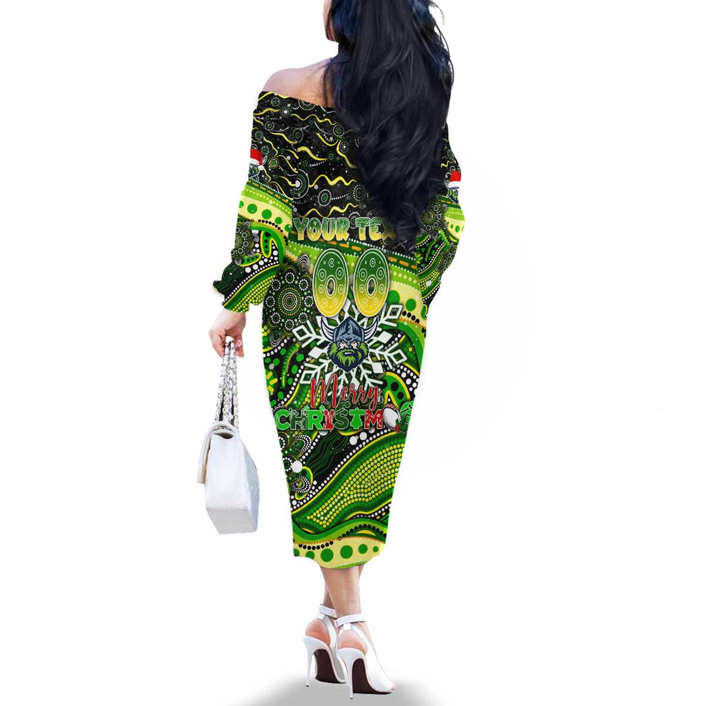 Merry Christmas Raiders Family Matching Off The Shoulder Long Sleeve Dress and Hawaiian Shirt Aboriginal Santa Rugby Mascot - Canberra