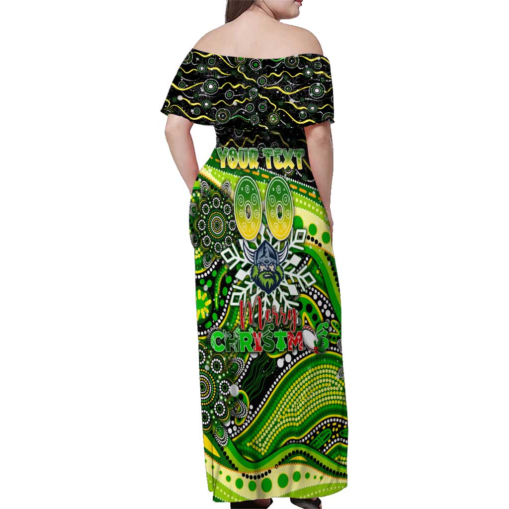 Merry Christmas Raiders Family Matching Off Shoulder Maxi Dress and Hawaiian Shirt Aboriginal Santa Rugby Mascot - Canberra