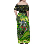 Merry Christmas Raiders Family Matching Off Shoulder Maxi Dress and Hawaiian Shirt Aboriginal Santa Rugby Mascot - Canberra