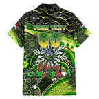 Merry Christmas Raiders Family Matching Off Shoulder Short Dress and Hawaiian Shirt Aboriginal Santa Rugby Mascot - Canberra