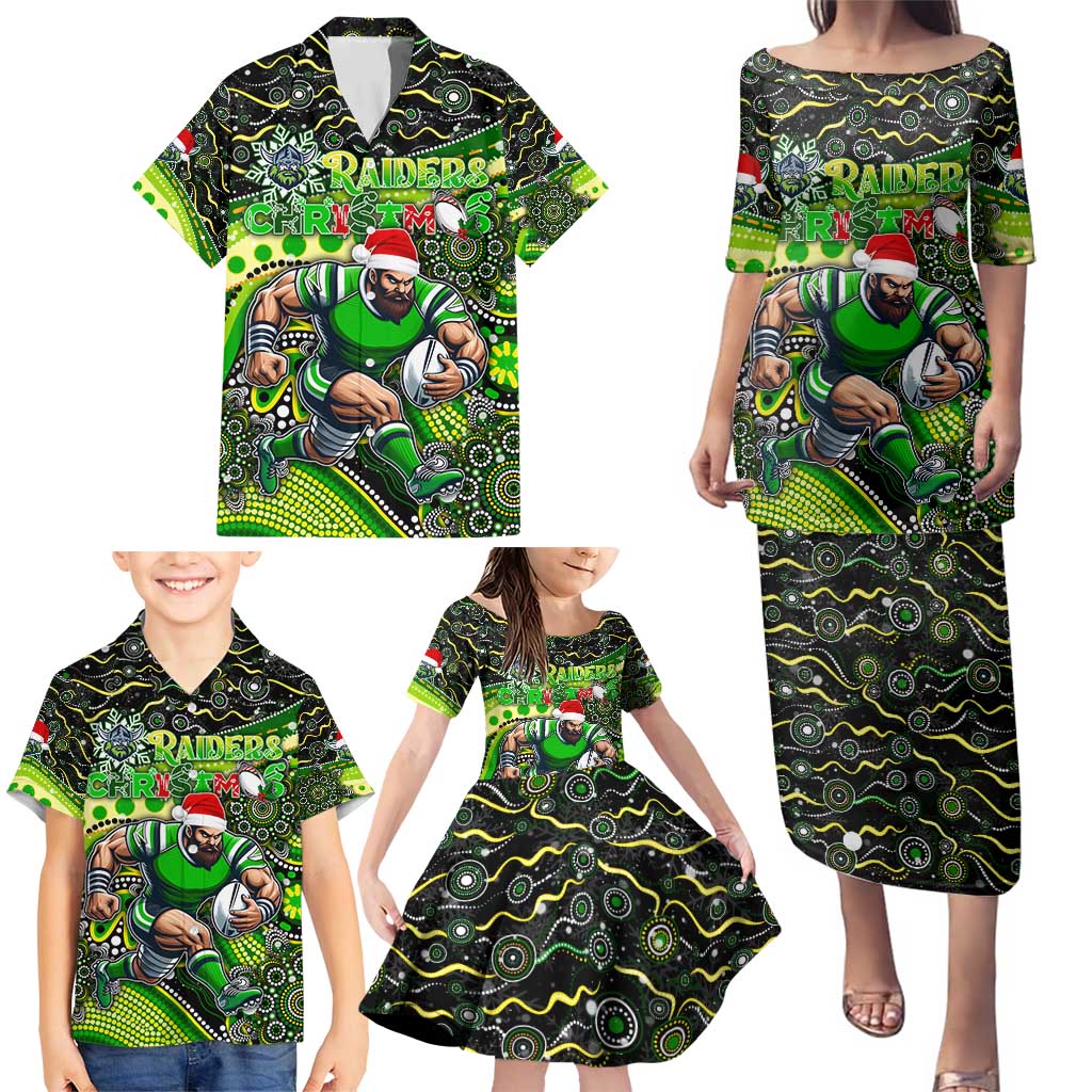 Merry Christmas Raiders Family Matching Puletasi and Hawaiian Shirt Aboriginal Santa Rugby Mascot - Canberra