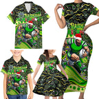 Merry Christmas Raiders Family Matching Short Sleeve Bodycon Dress and Hawaiian Shirt Aboriginal Santa Rugby Mascot - Canberra