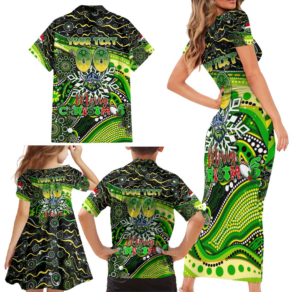 Merry Christmas Raiders Family Matching Short Sleeve Bodycon Dress and Hawaiian Shirt Aboriginal Santa Rugby Mascot - Canberra