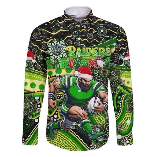 Merry Christmas Raiders Family Matching Short Sleeve Bodycon Dress and Hawaiian Shirt Aboriginal Santa Rugby Mascot - Canberra