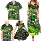 Merry Christmas Raiders Family Matching Summer Maxi Dress and Hawaiian Shirt Aboriginal Santa Rugby Mascot - Canberra
