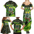 Merry Christmas Raiders Family Matching Summer Maxi Dress and Hawaiian Shirt Aboriginal Santa Rugby Mascot - Canberra