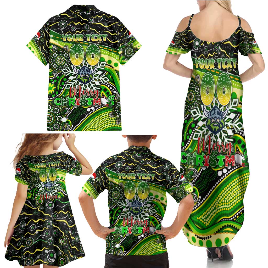 Merry Christmas Raiders Family Matching Summer Maxi Dress and Hawaiian Shirt Aboriginal Santa Rugby Mascot - Canberra