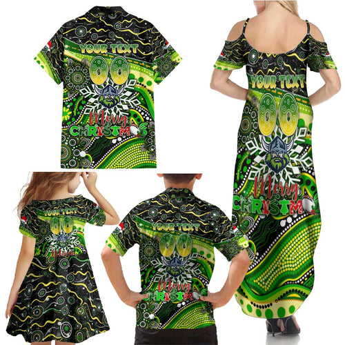 Merry Christmas Raiders Family Matching Summer Maxi Dress and Hawaiian Shirt Aboriginal Santa Rugby Mascot - Canberra