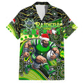 Merry Christmas Raiders Family Matching Summer Maxi Dress and Hawaiian Shirt Aboriginal Santa Rugby Mascot - Canberra