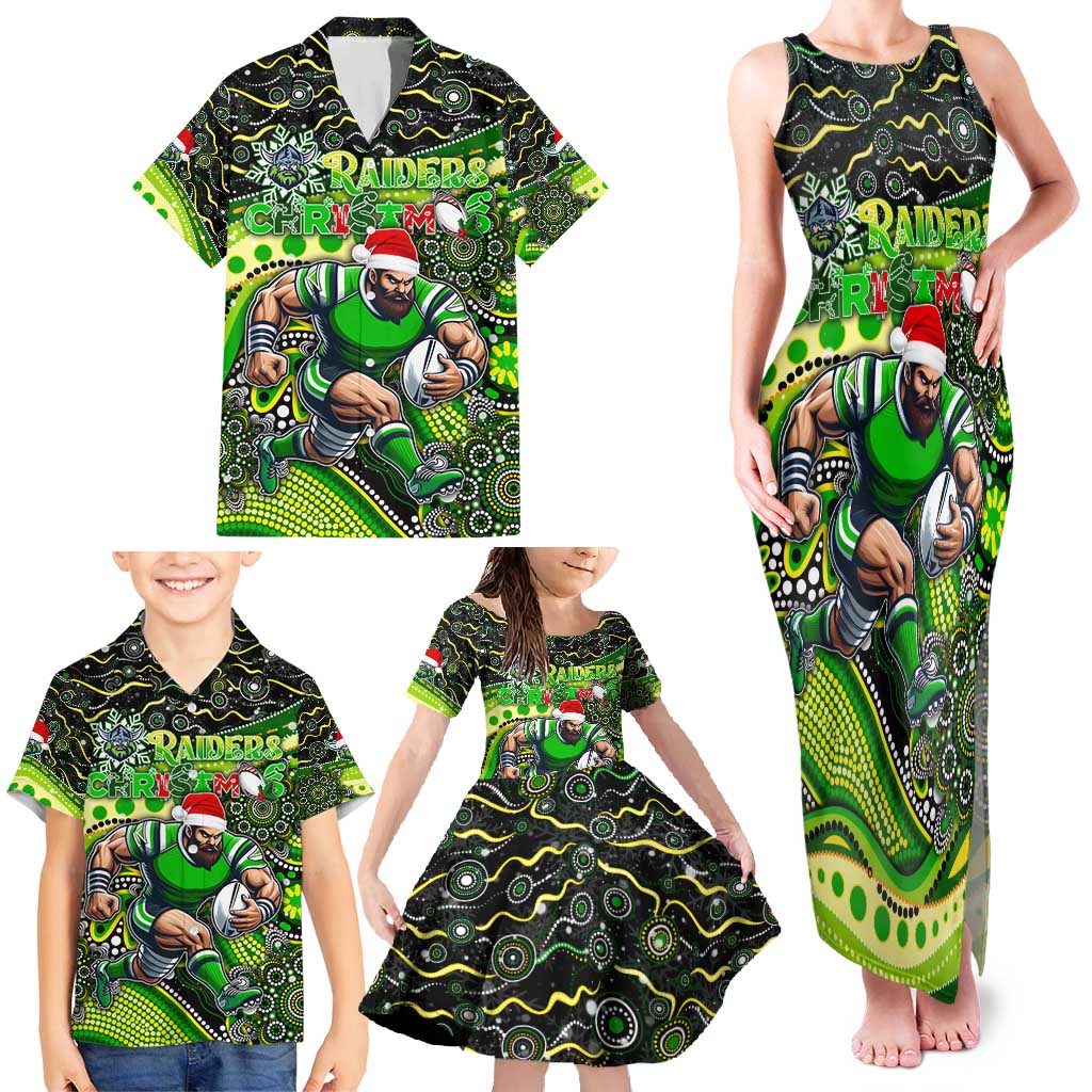 Merry Christmas Raiders Family Matching Tank Maxi Dress and Hawaiian Shirt Aboriginal Santa Rugby Mascot - Canberra