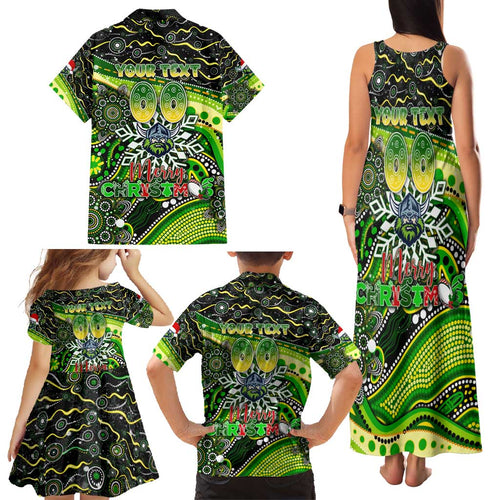 Merry Christmas Raiders Family Matching Tank Maxi Dress and Hawaiian Shirt Aboriginal Santa Rugby Mascot - Canberra