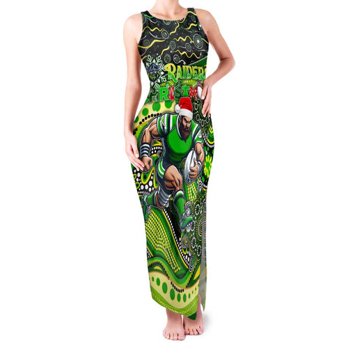 Merry Christmas Raiders Family Matching Tank Maxi Dress and Hawaiian Shirt Aboriginal Santa Rugby Mascot - Canberra