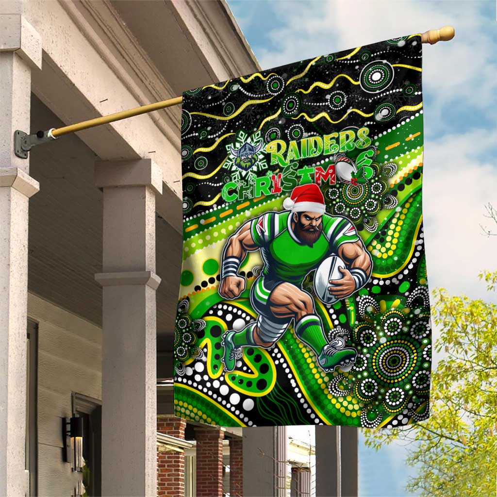 Merry Christmas Raiders Garden Flag Aboriginal Santa Rugby Mascot - Canberra
