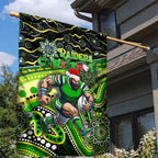 Merry Christmas Raiders Garden Flag Aboriginal Santa Rugby Mascot - Canberra