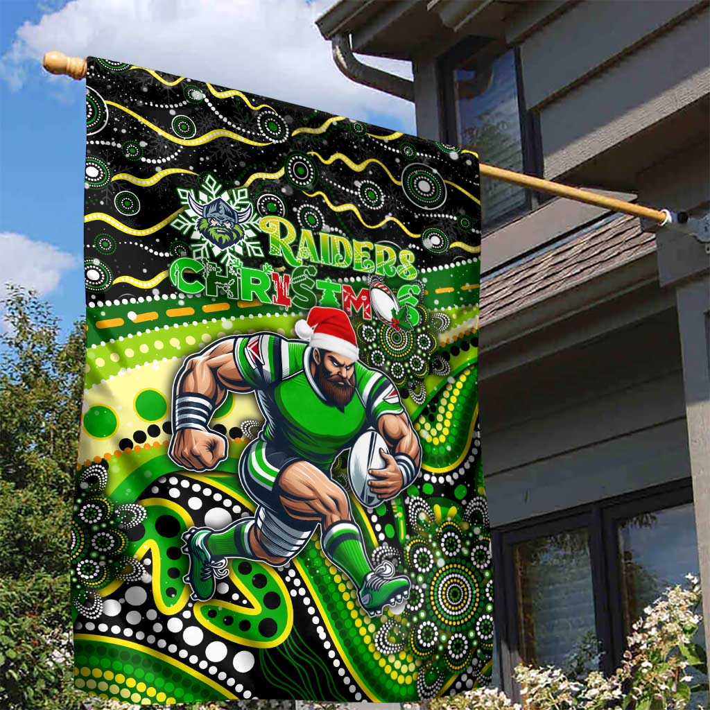 Merry Christmas Raiders Garden Flag Aboriginal Santa Rugby Mascot - Canberra