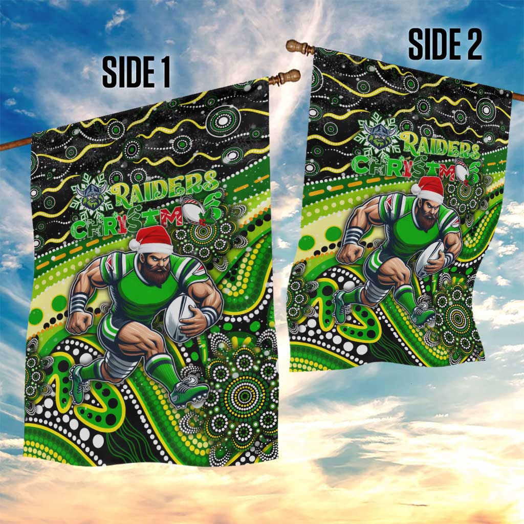 Merry Christmas Raiders Garden Flag Aboriginal Santa Rugby Mascot - Canberra