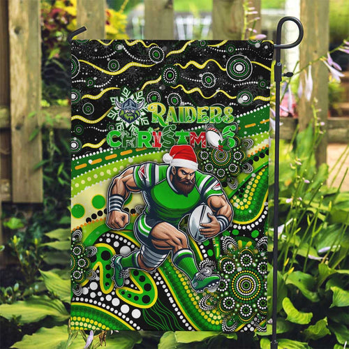 Merry Christmas Raiders Garden Flag Aboriginal Santa Rugby Mascot - Canberra