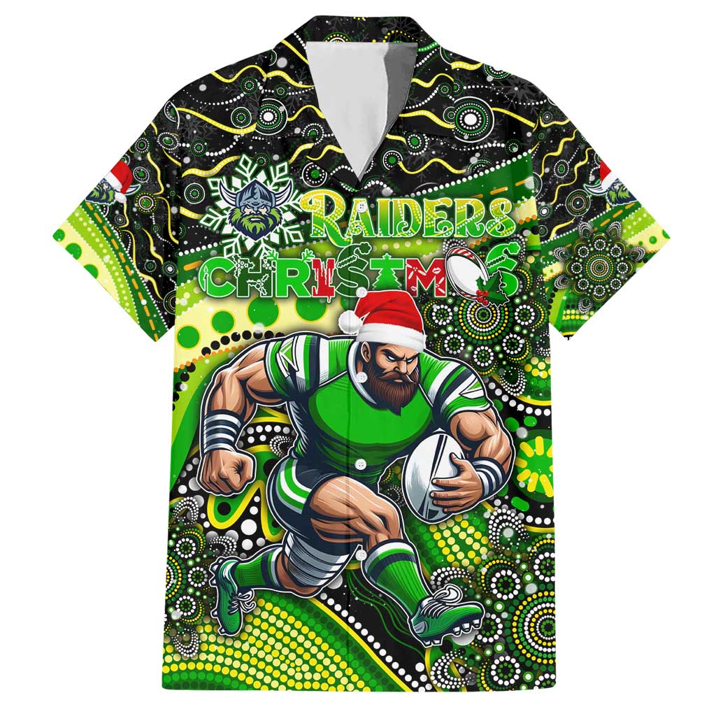 Merry Christmas Raiders Hawaiian Shirt Aboriginal Santa Rugby Mascot - Canberra