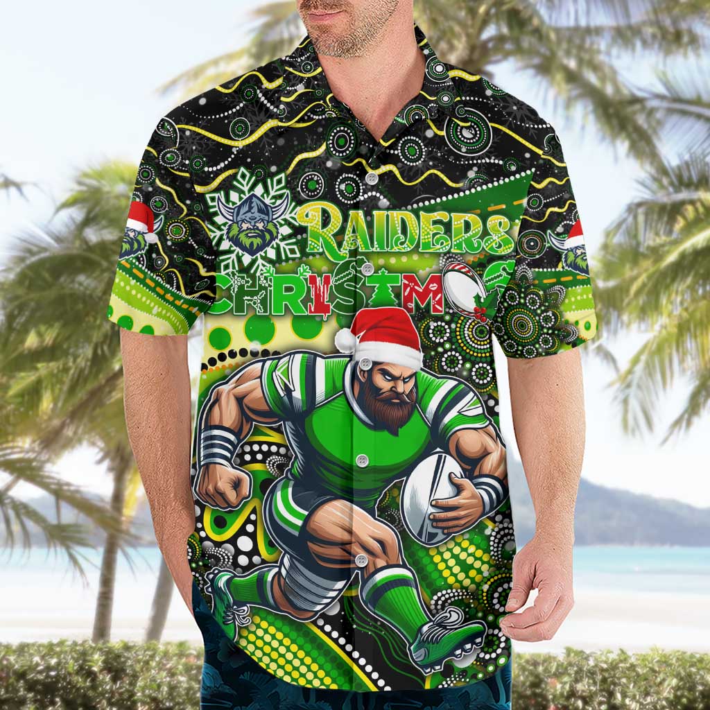 Merry Christmas Raiders Hawaiian Shirt Aboriginal Santa Rugby Mascot - Canberra