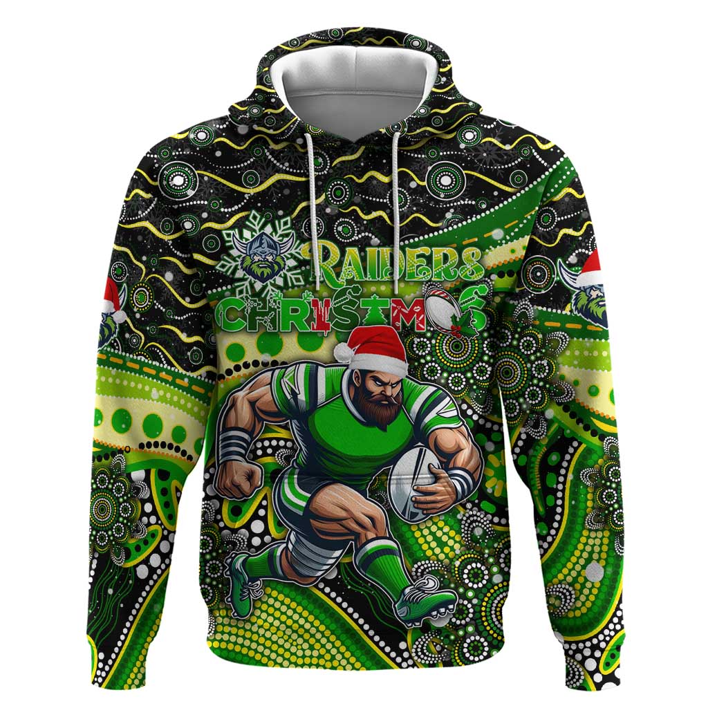 Merry Christmas Raiders Hoodie Aboriginal Santa Rugby Mascot - Canberra
