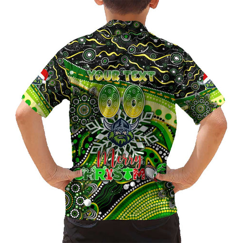 Merry Christmas Raiders Kid Hawaiian Shirt Aboriginal Santa Rugby Mascot - Canberra