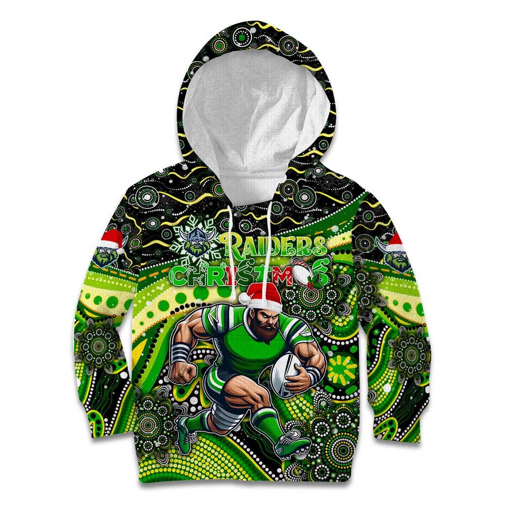 Merry Christmas Raiders Kid Hoodie Aboriginal Santa Rugby Mascot - Canberra