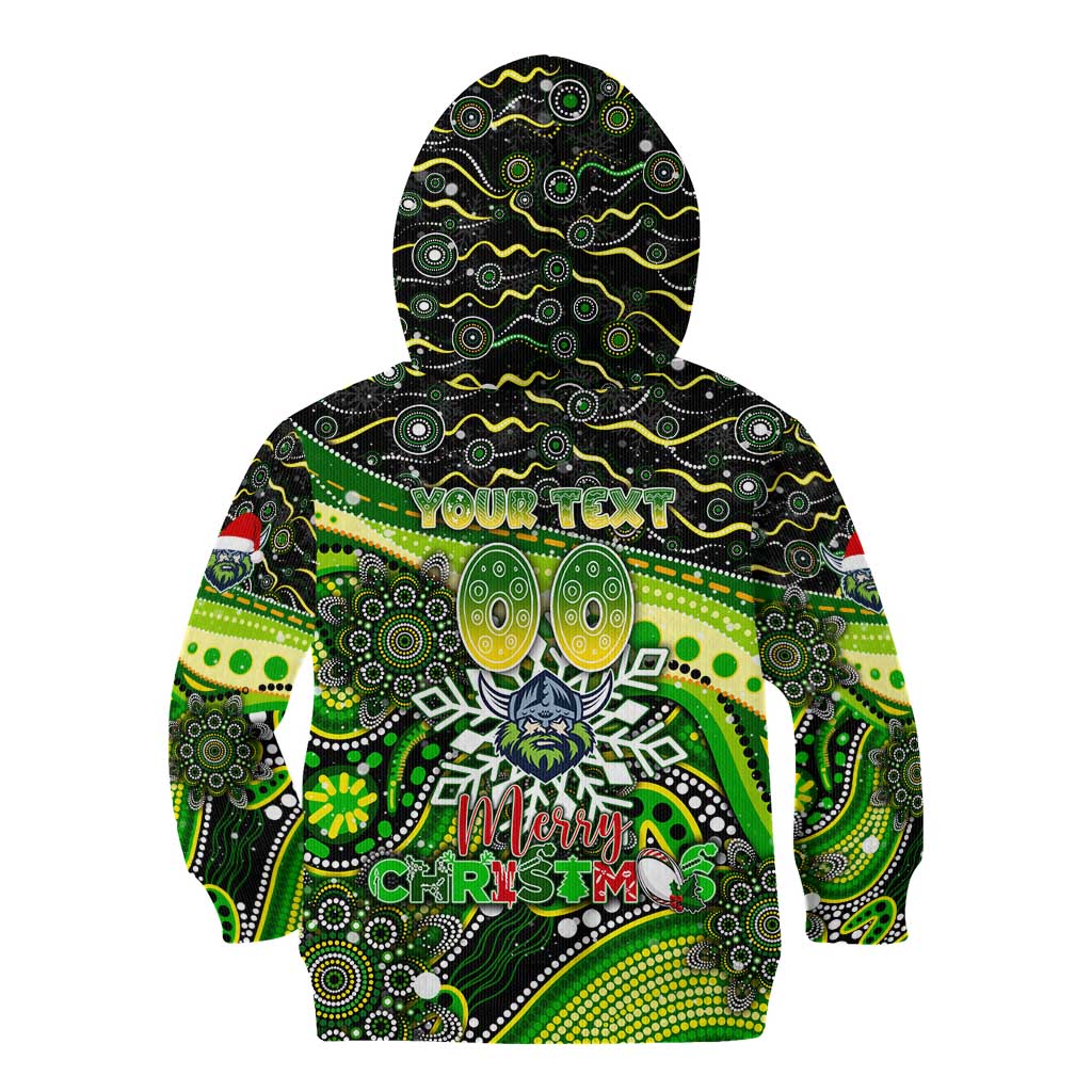 Merry Christmas Raiders Kid Hoodie Aboriginal Santa Rugby Mascot - Canberra