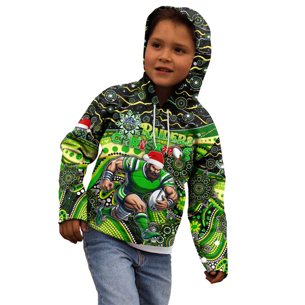 Merry Christmas Raiders Kid Hoodie Aboriginal Santa Rugby Mascot - Canberra