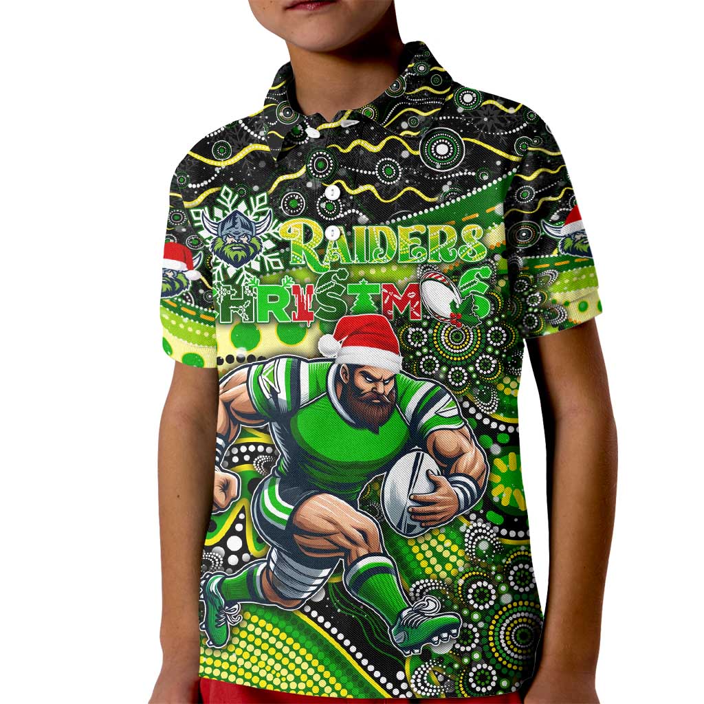 Merry Christmas Raiders Kid Polo Shirt Aboriginal Santa Rugby Mascot - Canberra