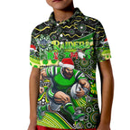 Merry Christmas Raiders Kid Polo Shirt Aboriginal Santa Rugby Mascot - Canberra