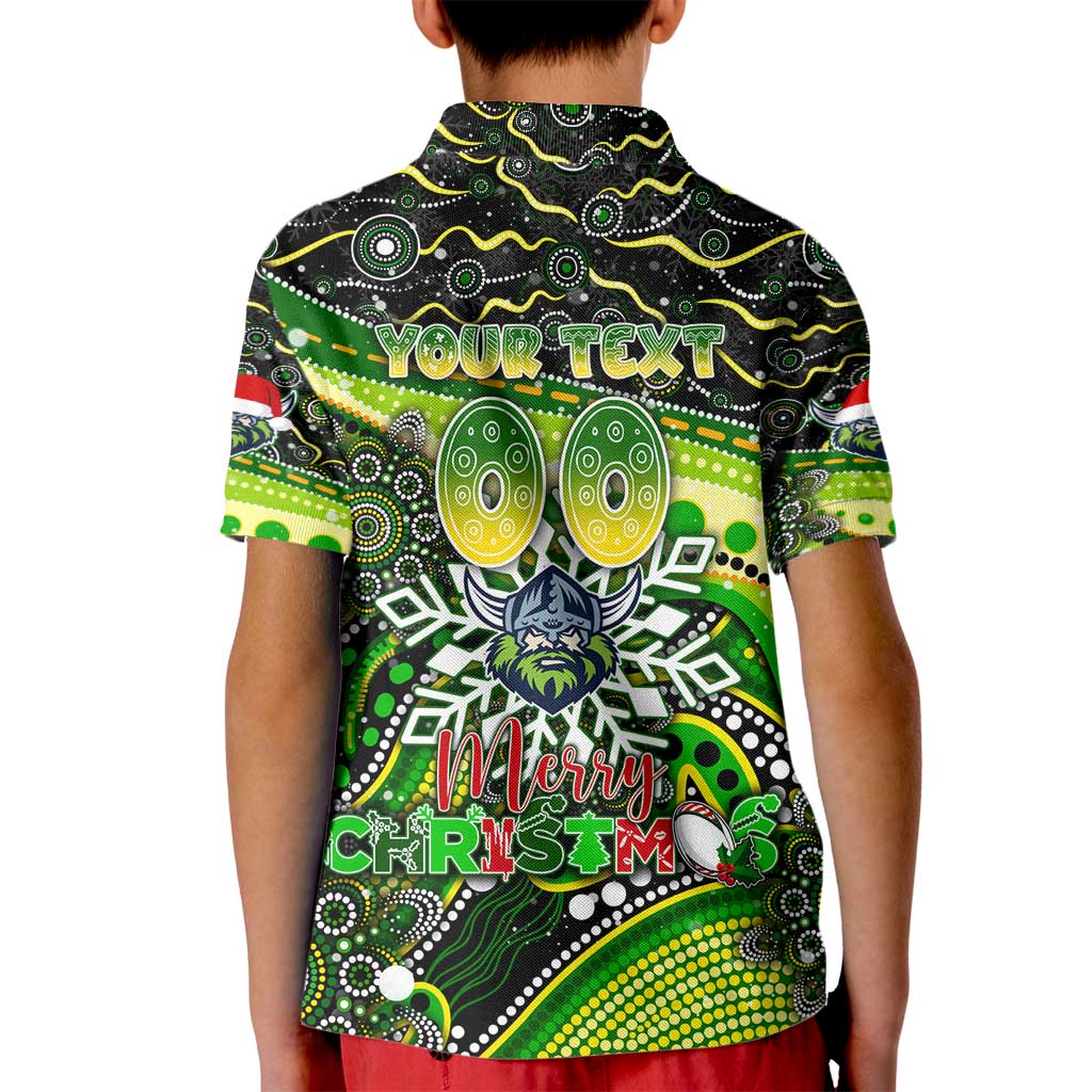 Merry Christmas Raiders Kid Polo Shirt Aboriginal Santa Rugby Mascot - Canberra