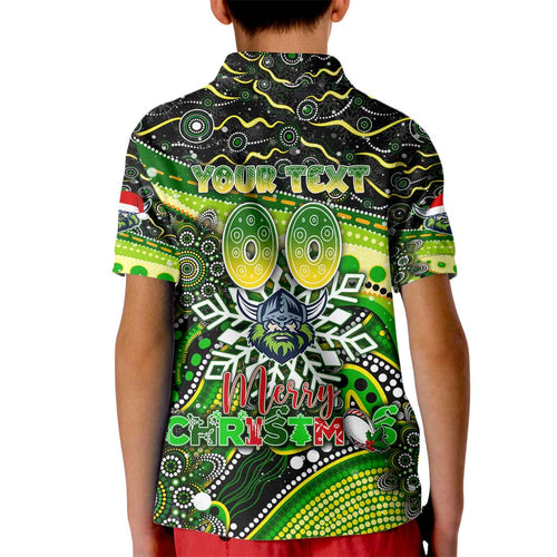 Merry Christmas Raiders Kid Polo Shirt Aboriginal Santa Rugby Mascot - Canberra