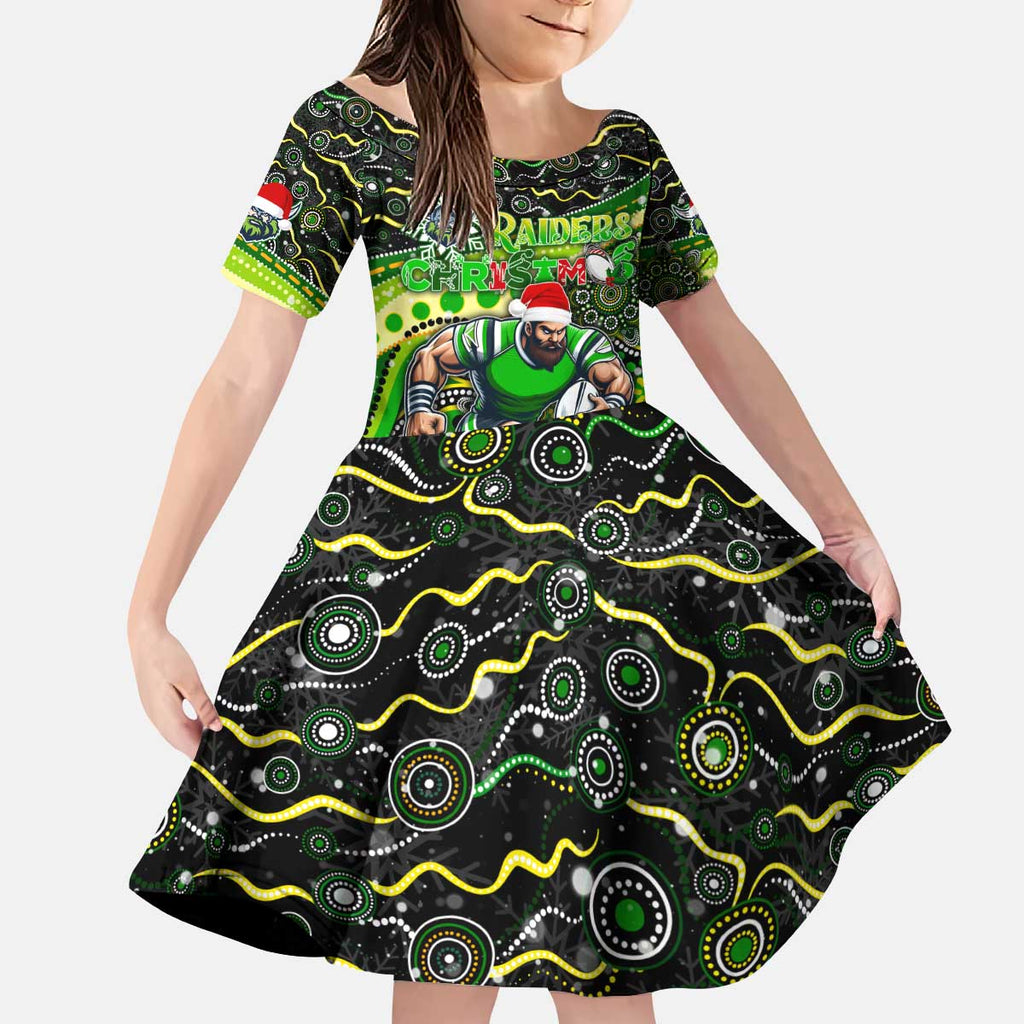 Merry Christmas Raiders Kid Short Sleeve Dress Aboriginal Santa Rugby Mascot - Canberra
