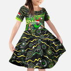 Merry Christmas Raiders Kid Short Sleeve Dress Aboriginal Santa Rugby Mascot - Canberra
