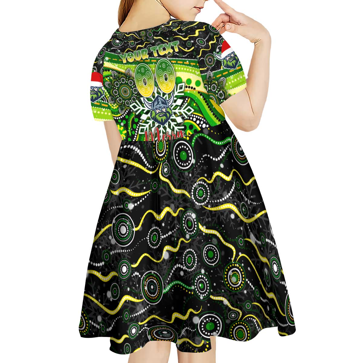 Merry Christmas Raiders Kid Short Sleeve Dress Aboriginal Santa Rugby Mascot - Canberra