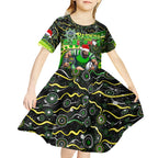 Merry Christmas Raiders Kid Short Sleeve Dress Aboriginal Santa Rugby Mascot - Canberra