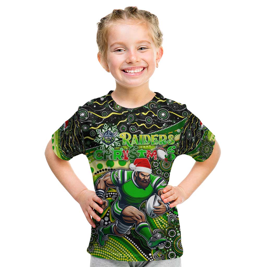 Merry Christmas Raiders Kid T Shirt Aboriginal Santa Rugby Mascot - Canberra