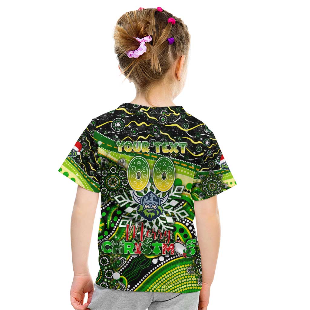 Merry Christmas Raiders Kid T Shirt Aboriginal Santa Rugby Mascot - Canberra