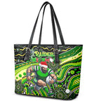 Merry Christmas Raiders Leather Tote Bag Aboriginal Santa Rugby Mascot - Canberra