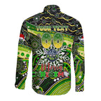 Merry Christmas Raiders Long Sleeve Button Shirt Aboriginal Santa Rugby Mascot - Canberra