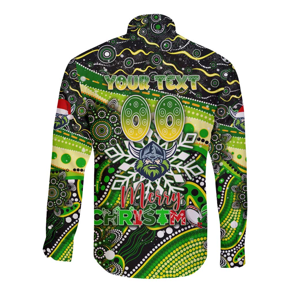 Merry Christmas Raiders Long Sleeve Button Shirt Aboriginal Santa Rugby Mascot - Canberra