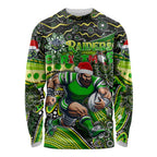 Merry Christmas Raiders Long Sleeve Shirt Aboriginal Santa Rugby Mascot - Canberra