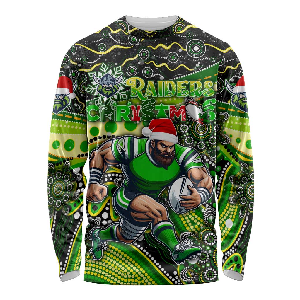 Merry Christmas Raiders Long Sleeve Shirt Aboriginal Santa Rugby Mascot - Canberra