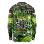 Merry Christmas Raiders Long Sleeve Shirt Aboriginal Santa Rugby Mascot - Canberra