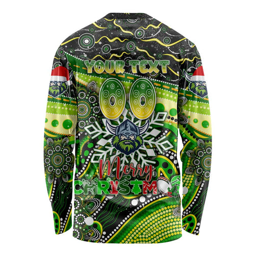 Merry Christmas Raiders Long Sleeve Shirt Aboriginal Santa Rugby Mascot - Canberra