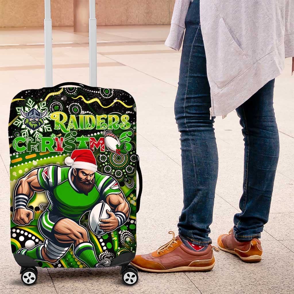Merry Christmas Raiders Luggage Cover Aboriginal Santa Rugby Mascot - Canberra