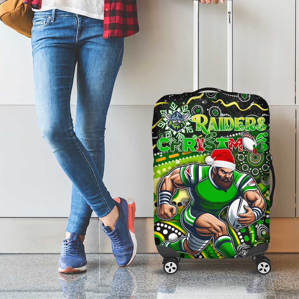 Merry Christmas Raiders Luggage Cover Aboriginal Santa Rugby Mascot - Canberra