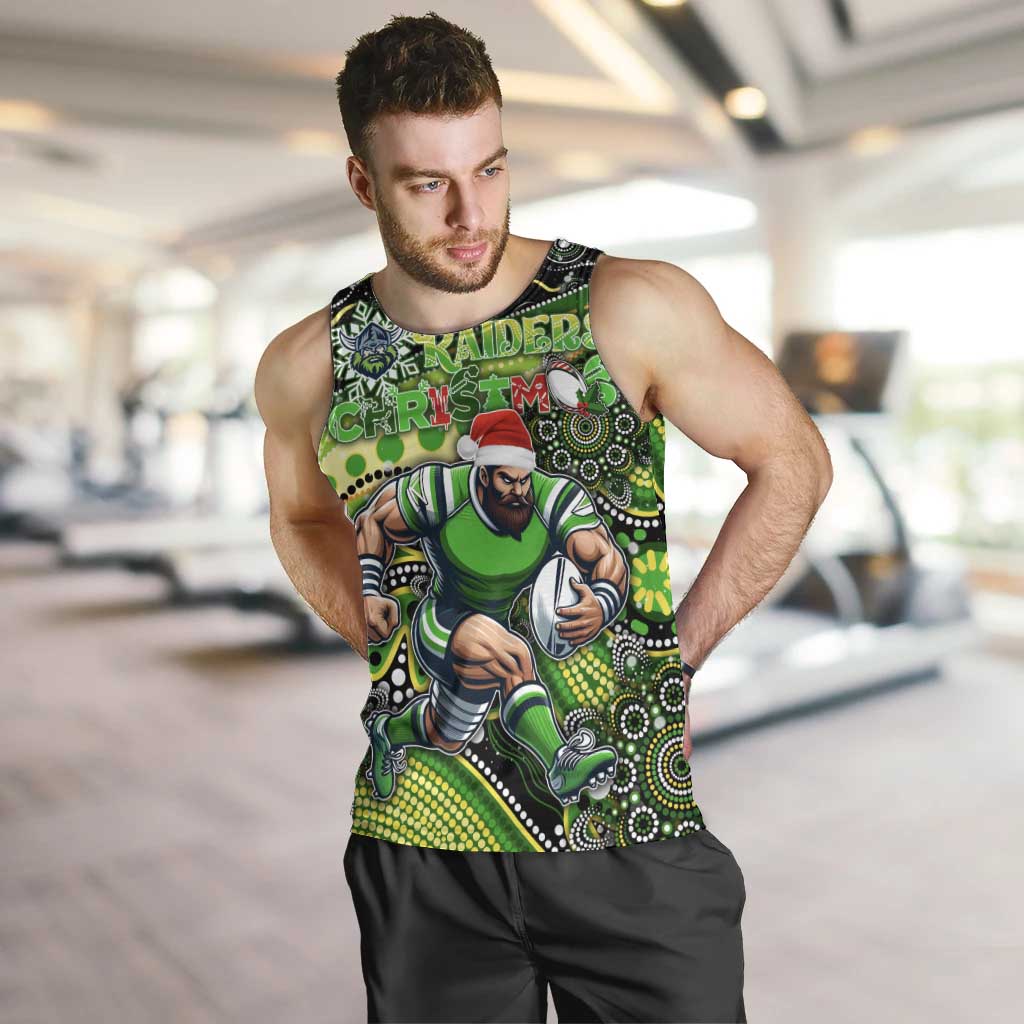 Merry Christmas Raiders Men Tank Top Aboriginal Santa Rugby Mascot - Canberra